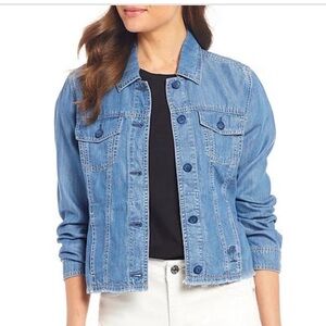 Tommy Bahama Chambray O'lei Cropped Frayed Hem Denim Jacket